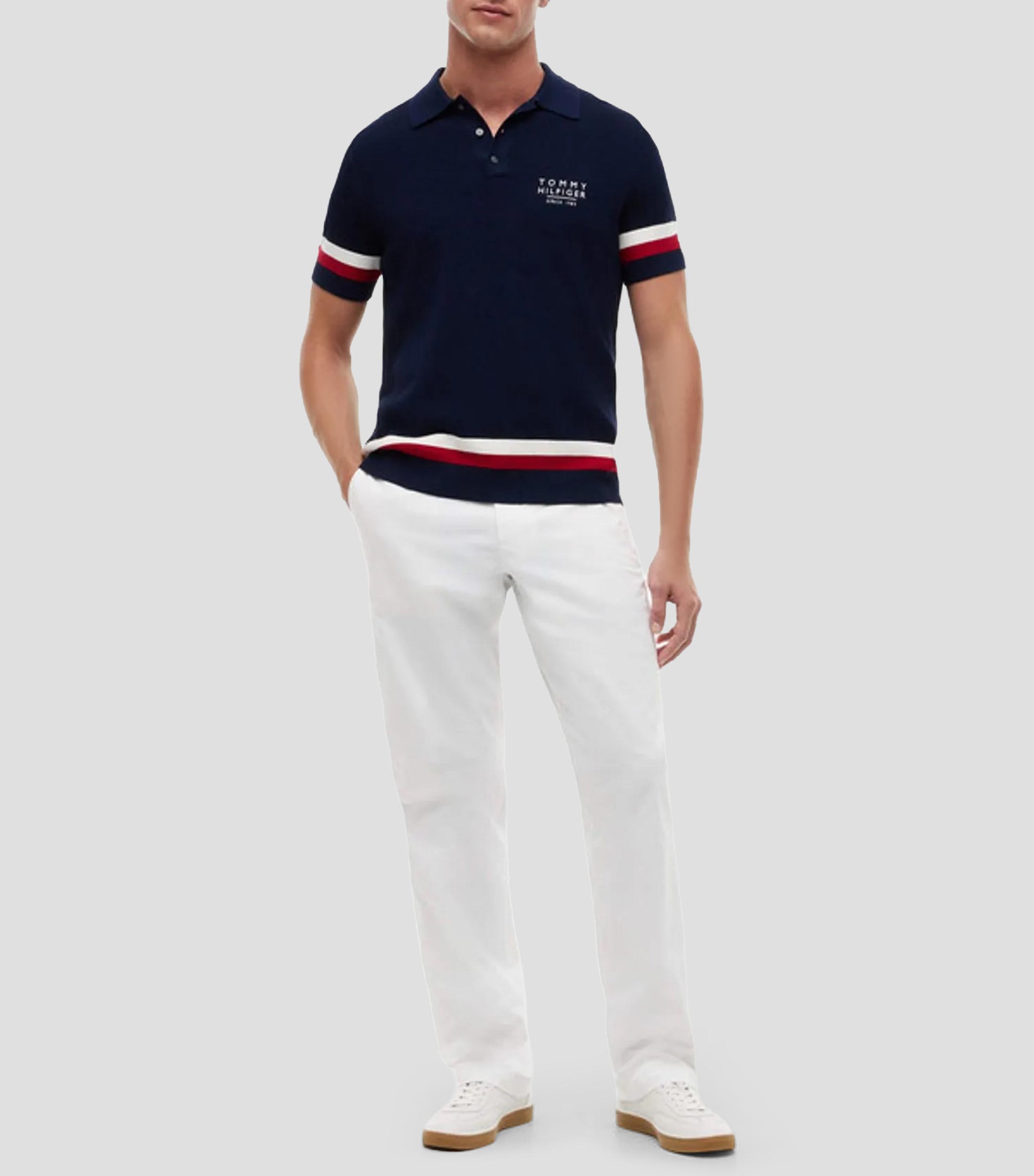 Playera tipo polo manga corta con franjas Hombre